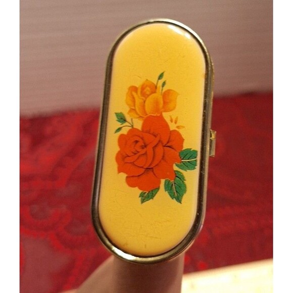 Vintage Stratton Lipstick Tube Holder Foral Rose Design Mirror - Picture 4 of 4